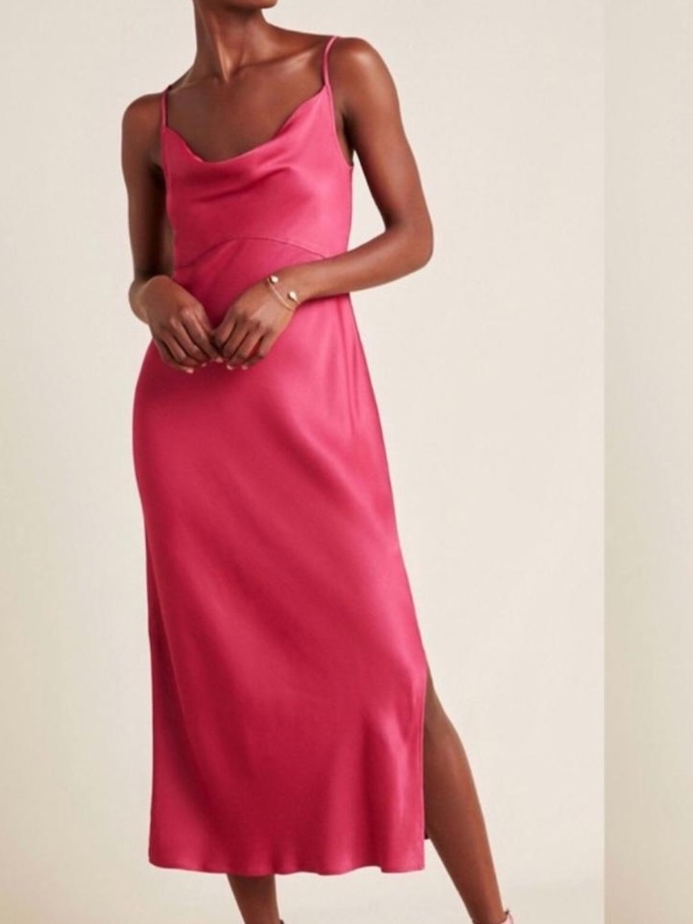 Anthropologie Pink Midi Slip Dress